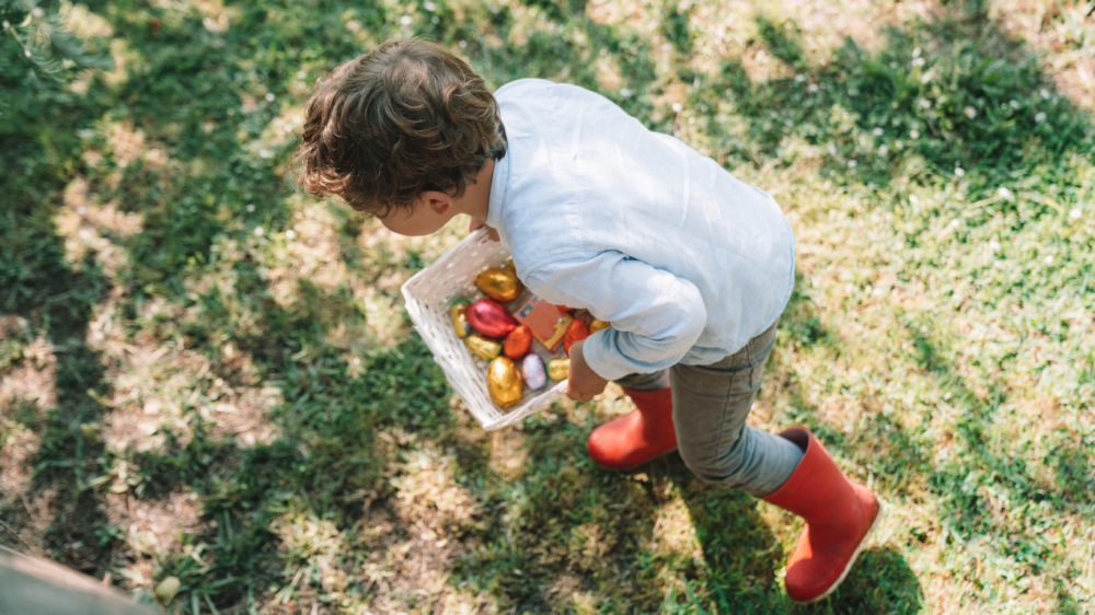 Kinder das Ostereier sucht